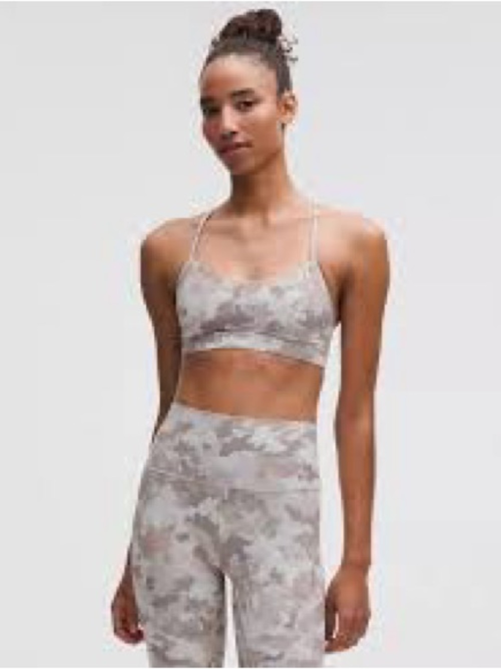 Lululemon Flow Y Bra in Thawed Camo Warm Ash Grey
